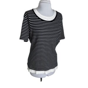 White Stag Horizontal Stripe Faux Undershirt Short Sleeve Tee Size XL (16-18)
